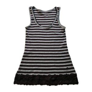 EDC by Esprit Top Women XL Gray Brown Sleeveless Lace Trim Stripe V Neck Y2K VTG
